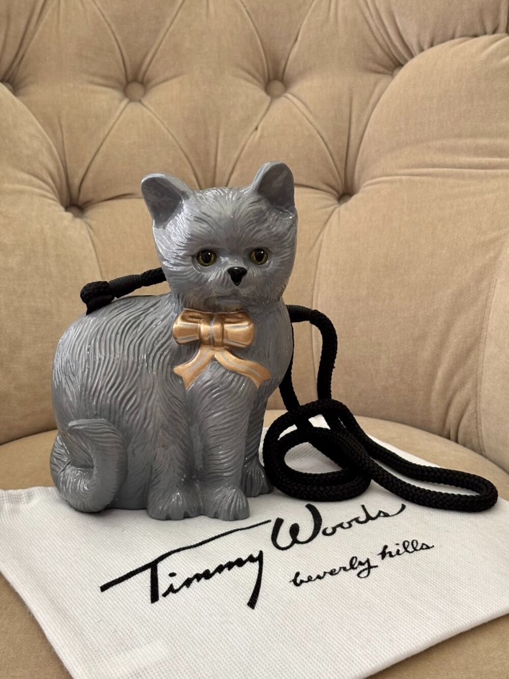 VTG Auth TIMMY WOODS Iconic CAT Signed & Numbered Wood Carved Minaudiere Bag...